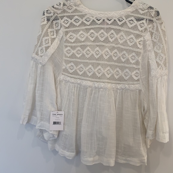 Free People Carry Me Away Cropped Swing Guaze Ivory Top SZ M - Picture 6 of 7